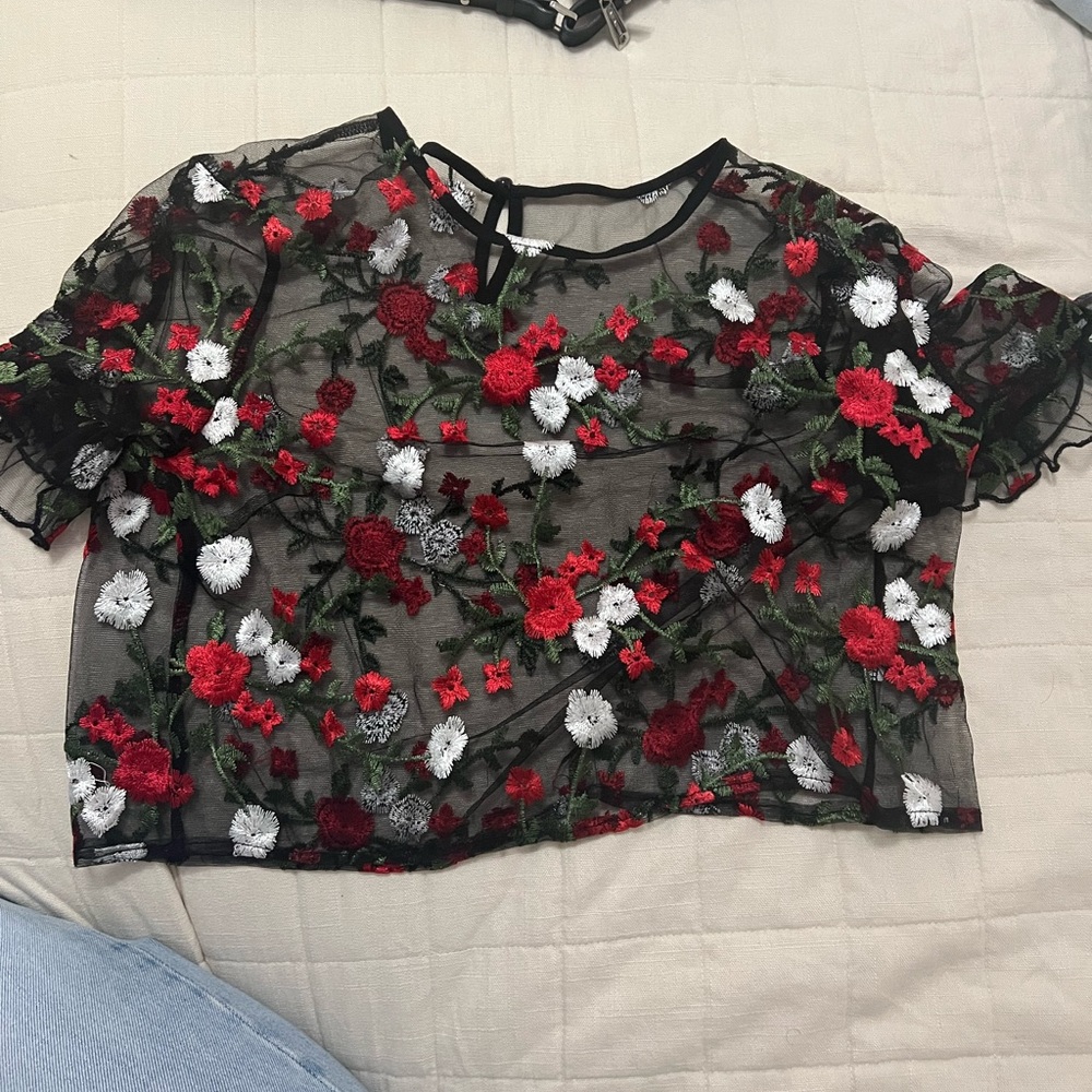 Sheer floral top shirt